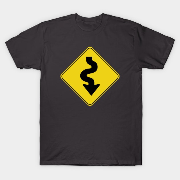 Caution Road Sign Swervy Down Arrow T-Shirt by shanestillz